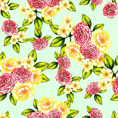 Sorunsuz vintage tarzı çiçek deseni. Renkli çiçek öğeleri