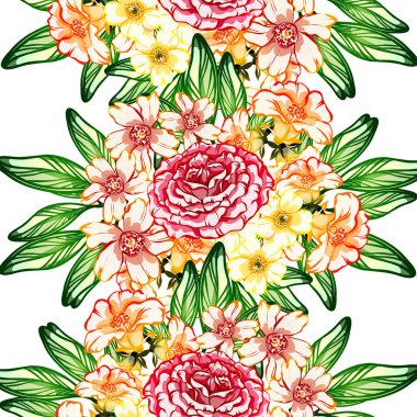 Sorunsuz vintage tarzı çiçek deseni. Renkli çiçek öğeleri