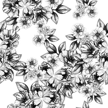 Sorunsuz vintage tarzı çiçek deseni. Kontur çiçek öğeleri