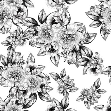 Sorunsuz vintage tarzı çiçek deseni. Kontur çiçek öğeleri