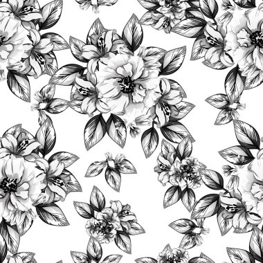 Sorunsuz vintage tarzı çiçek deseni. Kontur çiçek öğeleri