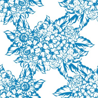 Sorunsuz vintage tarzı çiçek deseni. Kontur çiçek öğeleri