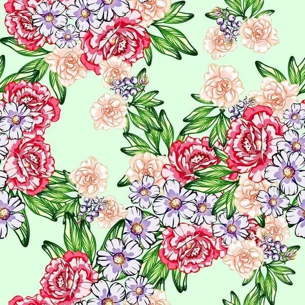 Modèle Fleur Style Vintage Sans Couture Éléments Floraux Couleur — Image vectorielle