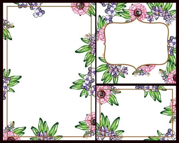 Conjunto Tarjetas Boda Flores Estilo Vintage Elementos Marcos Florales — Vector de stock