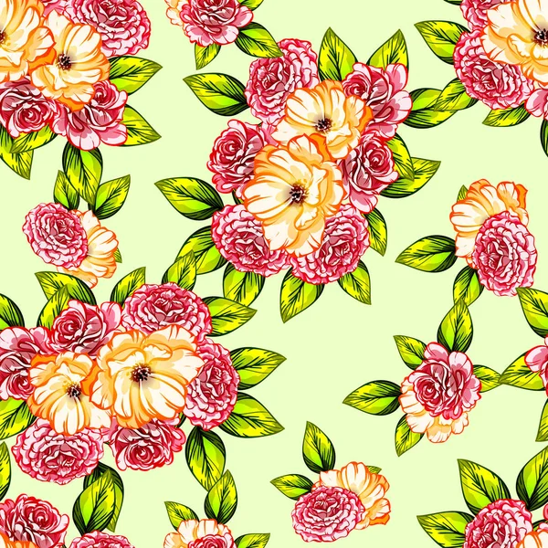 Modello Fiore Stile Vintage Senza Cuciture Elementi Floreali Colori — Vettoriale Stock