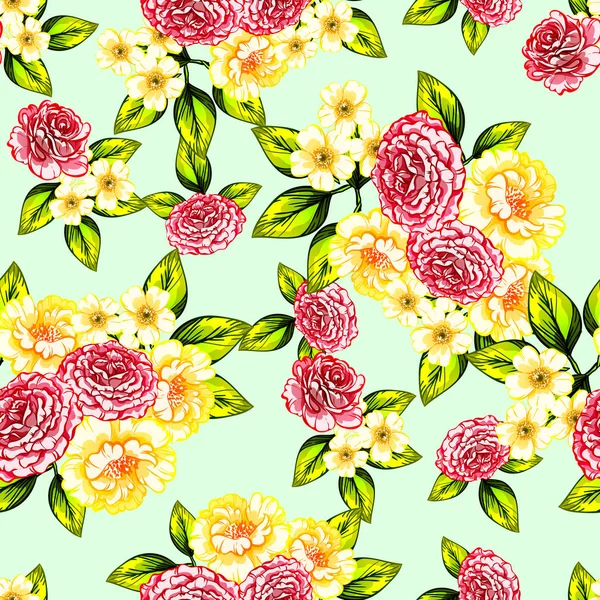 Modèle Fleur Style Vintage Sans Couture Éléments Floraux Couleur — Image vectorielle