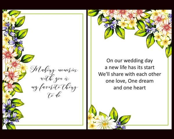 Conjunto Tarjetas Boda Flores Estilo Vintage Elementos Marcos Florales — Vector de stock