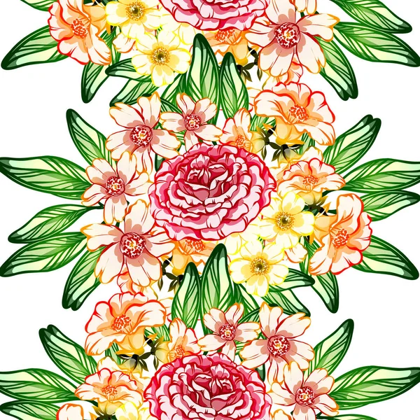Sorunsuz vintage tarzı çiçek deseni. Renkli çiçek öğeleri