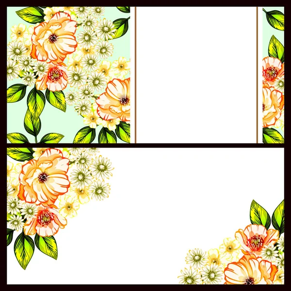 Vintage Style Flower Wedding Cards Set Floral Elements Frames — Stock Vector