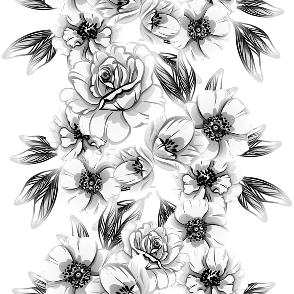 Patrón Flores Estilo Vintage Sin Costuras Elementos Florales Contorno — Vector de stock