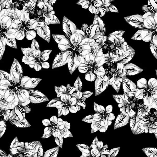 Naadloze Vintage Stijl Bloemenpatroon Floral Elementen Contour — Stockvector