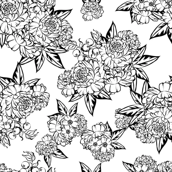 Patrón Flores Estilo Vintage Sin Costuras Elementos Florales Contorno — Vector de stock