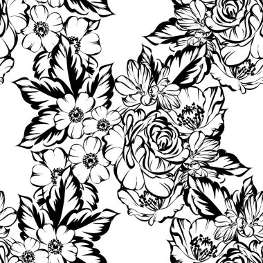 Sorunsuz vintage tarzı çiçek deseni. Kontur çiçek öğeleri