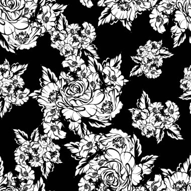 Sorunsuz vintage tarzı çiçek deseni. Kontur çiçek öğeleri