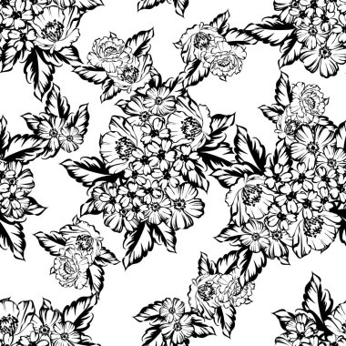 Sorunsuz vintage tarzı çiçek deseni. Kontur çiçek öğeleri