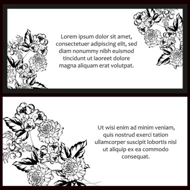 Klasik çiçek düğün kartları seti. Çiçek elementleri ve çerçeveleri.