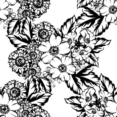 Sorunsuz vintage tarzı çiçek deseni. Kontur çiçek öğeleri