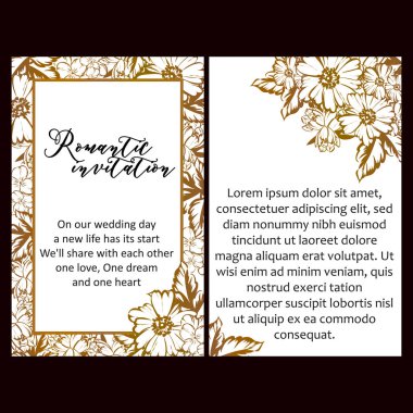 Klasik çiçek düğün kartları seti. Çiçek elementleri ve çerçeveleri.