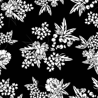 Sorunsuz vintage tarzı çiçek deseni. Kontur çiçek öğeleri