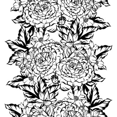 Sorunsuz vintage tarzı çiçek deseni. Kontur çiçek öğeleri