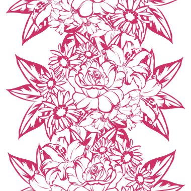 Sorunsuz vintage tarzı çiçek deseni. Kontur çiçek öğeleri