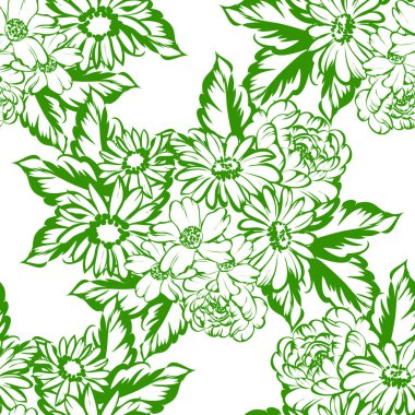 Sorunsuz vintage tarzı çiçek deseni. Kontur çiçek öğeleri