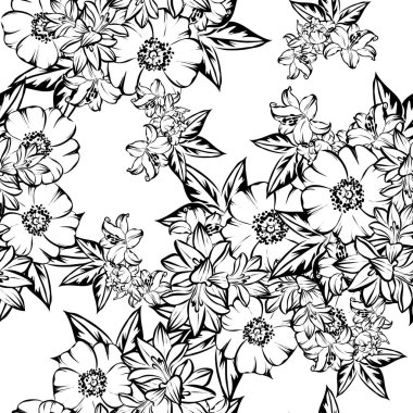 Sorunsuz vintage tarzı çiçek deseni. Kontur çiçek öğeleri