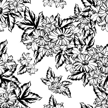 Sorunsuz vintage tarzı çiçek deseni. Kontur çiçek öğeleri