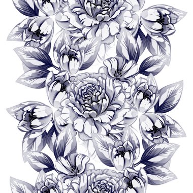 Sorunsuz vintage tarzı çiçek deseni. Kontur çiçek öğeleri