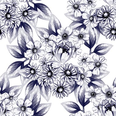 Sorunsuz vintage tarzı çiçek deseni. Kontur çiçek öğeleri