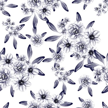 Sorunsuz vintage tarzı çiçek deseni. Kontur çiçek öğeleri