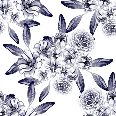 Sorunsuz vintage tarzı çiçek deseni. Kontur çiçek öğeleri