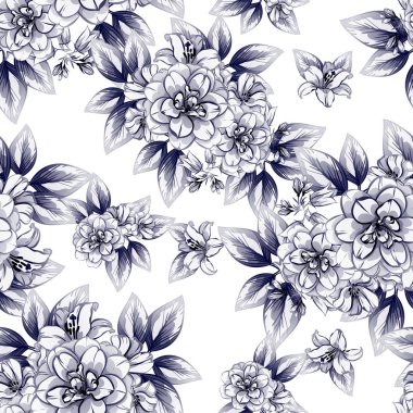 Sorunsuz vintage tarzı çiçek deseni. Kontur çiçek öğeleri
