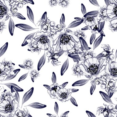 Sorunsuz vintage tarzı çiçek deseni. Kontur çiçek öğeleri