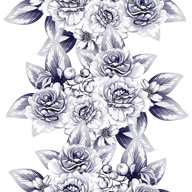 Sorunsuz vintage tarzı çiçek deseni. Kontur çiçek öğeleri
