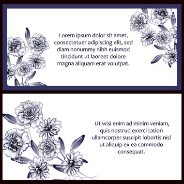 Klasik çiçek düğün kartları seti. Çiçek elementleri ve çerçeveleri.