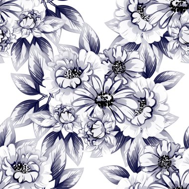 Sorunsuz vintage tarzı çiçek deseni. Kontur çiçek öğeleri