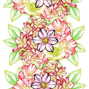 Sorunsuz vintage tarzı çiçek deseni. Kontur çiçek öğeleri