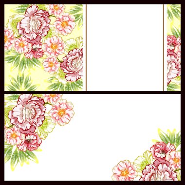 Klasik çiçek düğün kartları seti. Çiçek elementleri ve çerçeveleri.