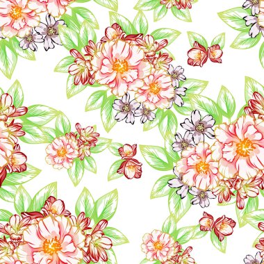 Sorunsuz vintage tarzı çiçek deseni. Kontur çiçek öğeleri