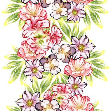 Sorunsuz vintage tarzı çiçek deseni. Kontur çiçek öğeleri