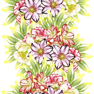 Sorunsuz vintage tarzı çiçek deseni. Kontur çiçek öğeleri