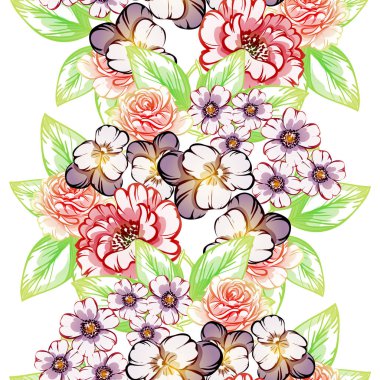 Sorunsuz vintage tarzı çiçek deseni. Kontur çiçek öğeleri