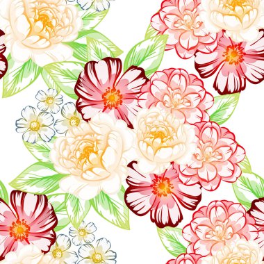 Sorunsuz vintage tarzı çiçek deseni. Kontur çiçek öğeleri