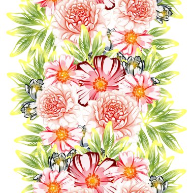 Sorunsuz vintage tarzı çiçek deseni. Kontur çiçek öğeleri