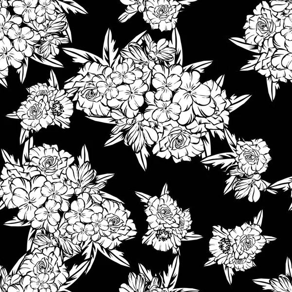 Naadloze Vintage Stijl Bloemenpatroon Floral Elementen Contour — Stockvector