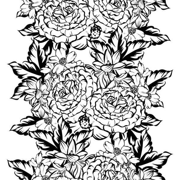 Sorunsuz vintage tarzı çiçek deseni. Kontur çiçek öğeleri