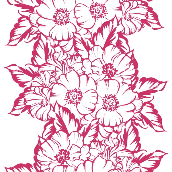 Naadloze Vintage Stijl Bloemenpatroon Floral Elementen Contour — Stockvector