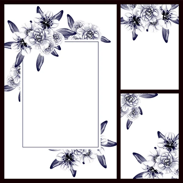 Set Carte Sposa Stile Vintage Elementi Cornici Floreali — Vettoriale Stock