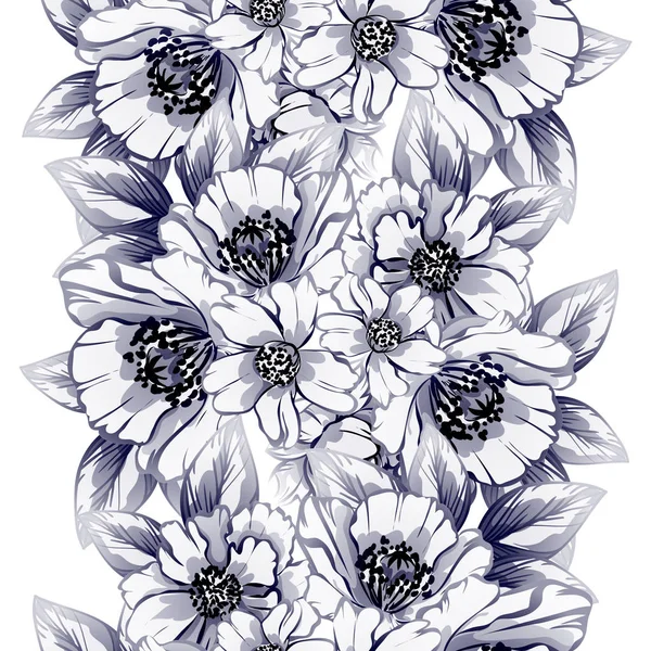 Patrón Flores Estilo Vintage Sin Costuras Elementos Florales Contorno — Vector de stock